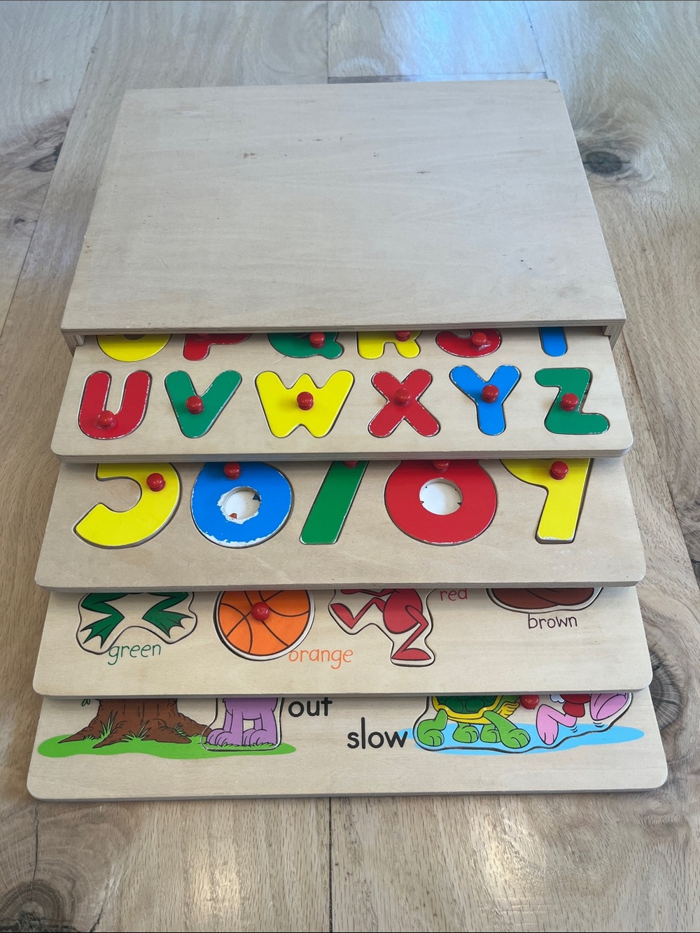 High Quality Wooden Alphabet & Number Peg Puzzle Set - Multicolor